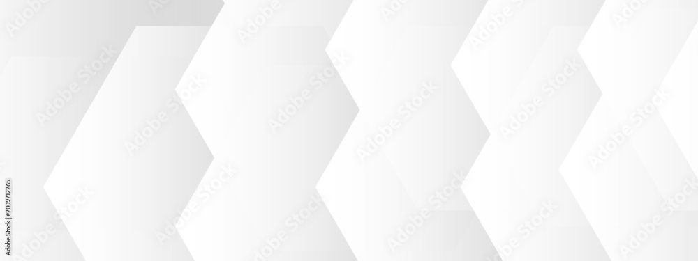 Fototapeta premium Abstract white geometric background with overlapping hexagon shapes, minimal light grey honeycomb pattern, clean corporate vector texture for banners