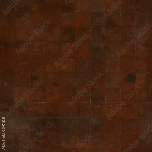 Rustic and Textured Clay Square Tile Flooring Surface and Full Frame Background