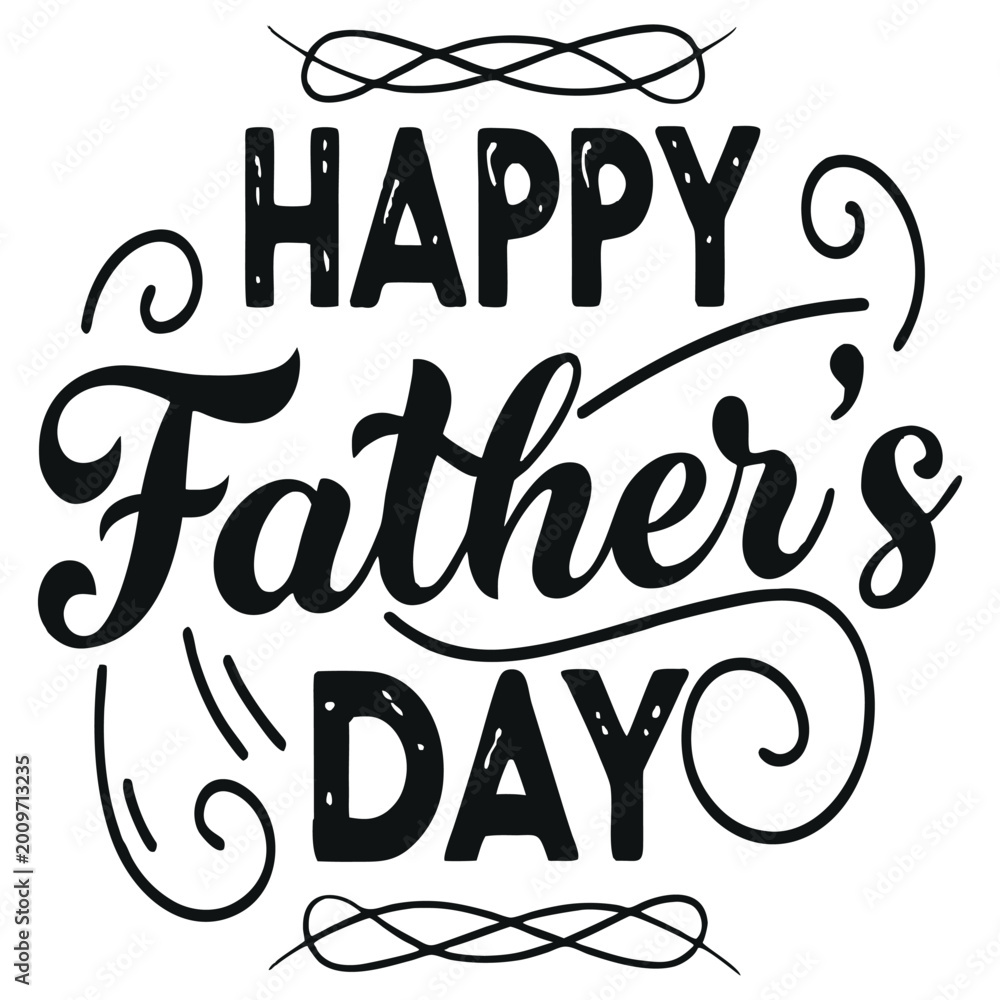 Fototapeta premium Happy fathers day hand drawn lettering greeting card design