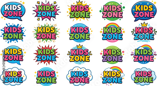 Photos Set of Colorful Kids Zone Banners with Fun Graphics and Vibrant Designs for Children's Events, Play Areas, and Signage