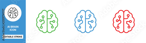 Foto ai brain icon line style neural network intelligence editable stroke vector set