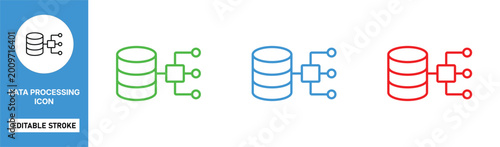 Fotografía data processing icon line style database system analytics editable stroke vector
