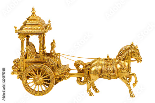 Miniature golden chariot isolated on transparent background