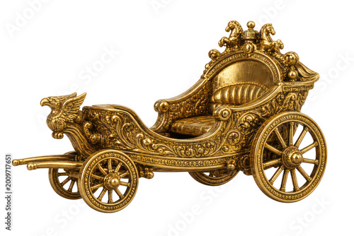 Miniature golden chariot isolated on transparent background