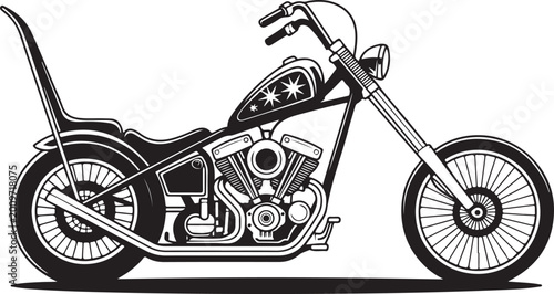 Fotografie Classic black vintage chopper motorcycle illustration