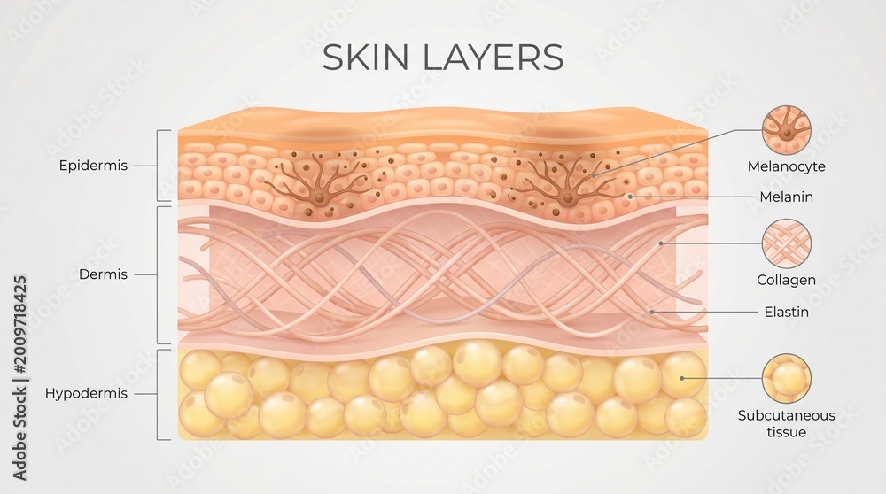Fototapeta premium Educational diagram showing layers of human skin structure
