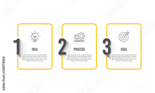 Minimalist Three Option Workflow Chart with Thin Line Icons and Numbered Stages. Presentation, Plan and Strategy. Vector illustration.