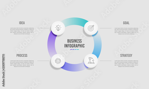 Modern 4 Step Circular Business Infographic Template with Gradient Design. Presentation, Plan and Strategy. Vector illustration.