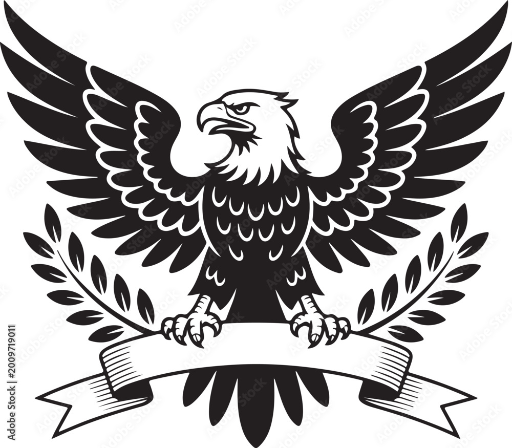 Obraz premium Bald eagle with olive branch and ribbon