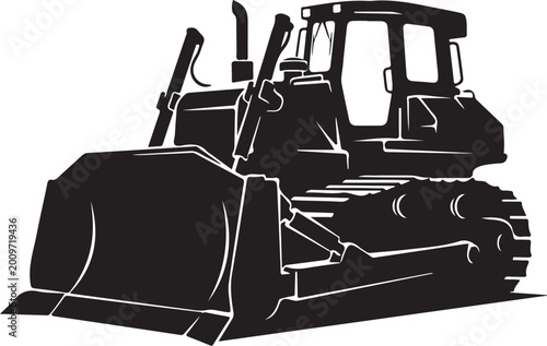 Black bulldozer, construction vehicle, heavy equipment, silhouette icon