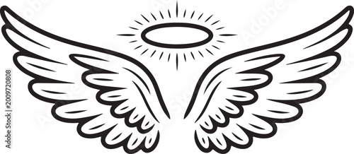 Tableau sur toile Angel wings with halo illustration
