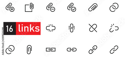 Tableau sur toile Link and Attachment Line Icon Set for Web Interface and UI Design