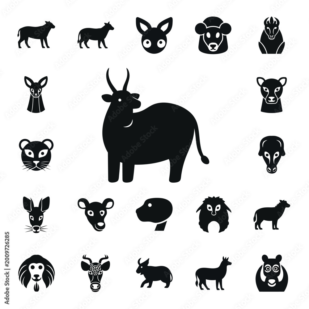 Fototapeta premium Black silhouettes of various animal heads 1.