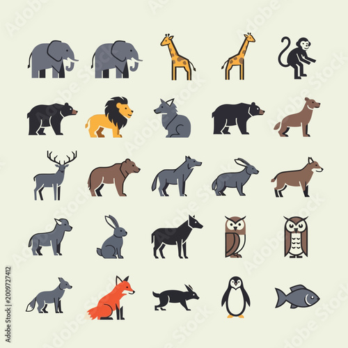 Canvas Print Collection of various wild animals icons.
