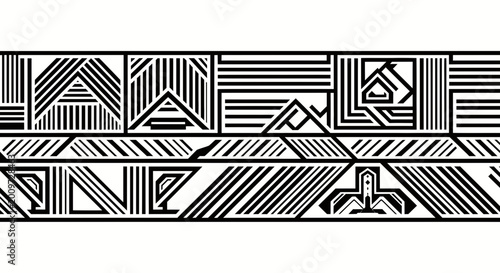Abstract Geometric Border Pattern with Black and White Modern Tribal Line Art Graphic Element