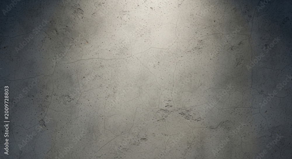 Fototapeta premium Gray concrete wall with cracks and spots under spotlight