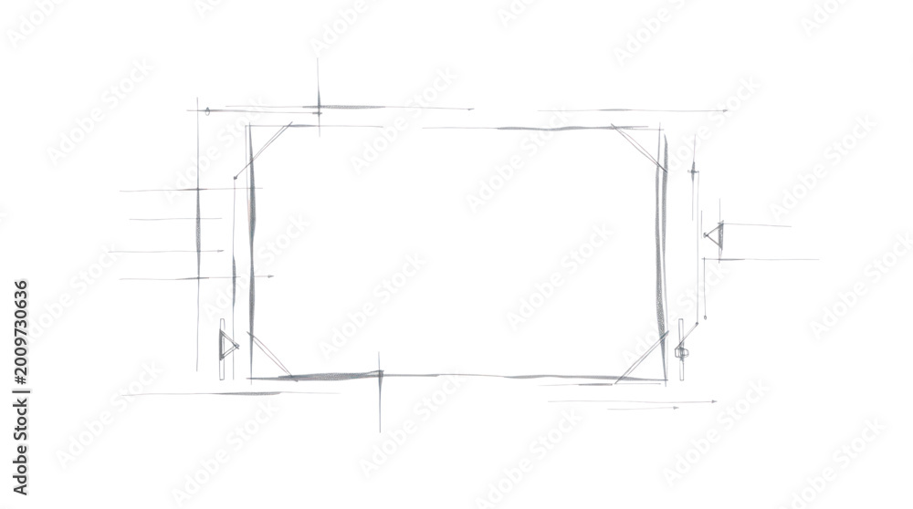 Fototapeta Sketch Architectural Blueprint Frame with Abstract Hand Drawn Design Lines for Technical Concepts