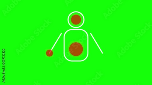 Simple abstract human figure icon with brown circles and white outline on a vibrant green background.