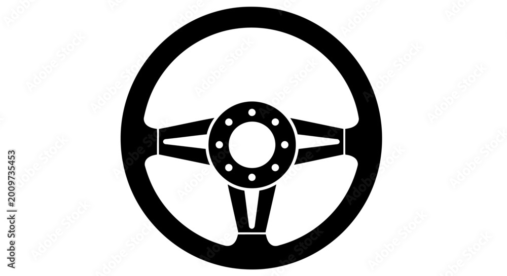 Obraz premium Minimalist Black Steering Wheel Icon Isolated on White Background for Vehicle Concepts