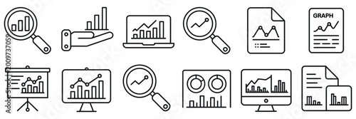 Data analysis icon vector, profit graph illustration, data science symbol, analytics chart concept, financial growth design, minimal outline style, editable stroke