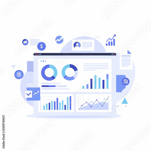 A digital dashboard displaying various charts and graphs for data analysis and business insights.