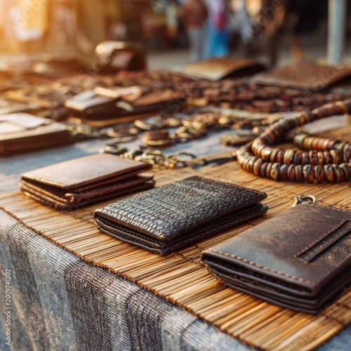 Vintage Leather Wallets and Accessories Displayed at Market