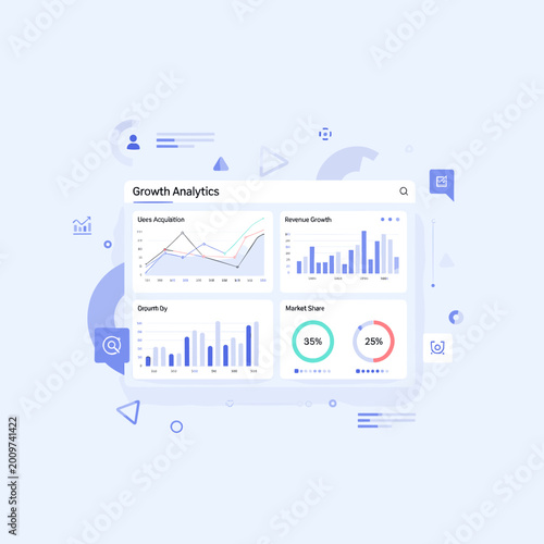 Εκτύπωση καμβά Modern digital dashboard displaying growth analytics with various charts and graphs