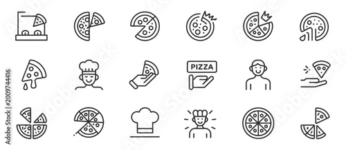 Photos Pizza pizzeria line icons vector, delivery restaurant fast food symbols, pizza s