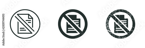 Принти на полотні No document icon set showing prohibition symbol over paper file, paperless office concept, digital transformation restriction sign, file access blocked warning icon, clean vector illustration design