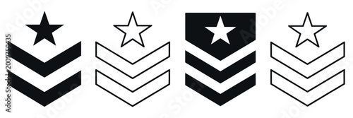 Tablou pe pânză Military rank badge icon set, editable stroke chevron emblems in simple flat line vector style for army rank and insignia design