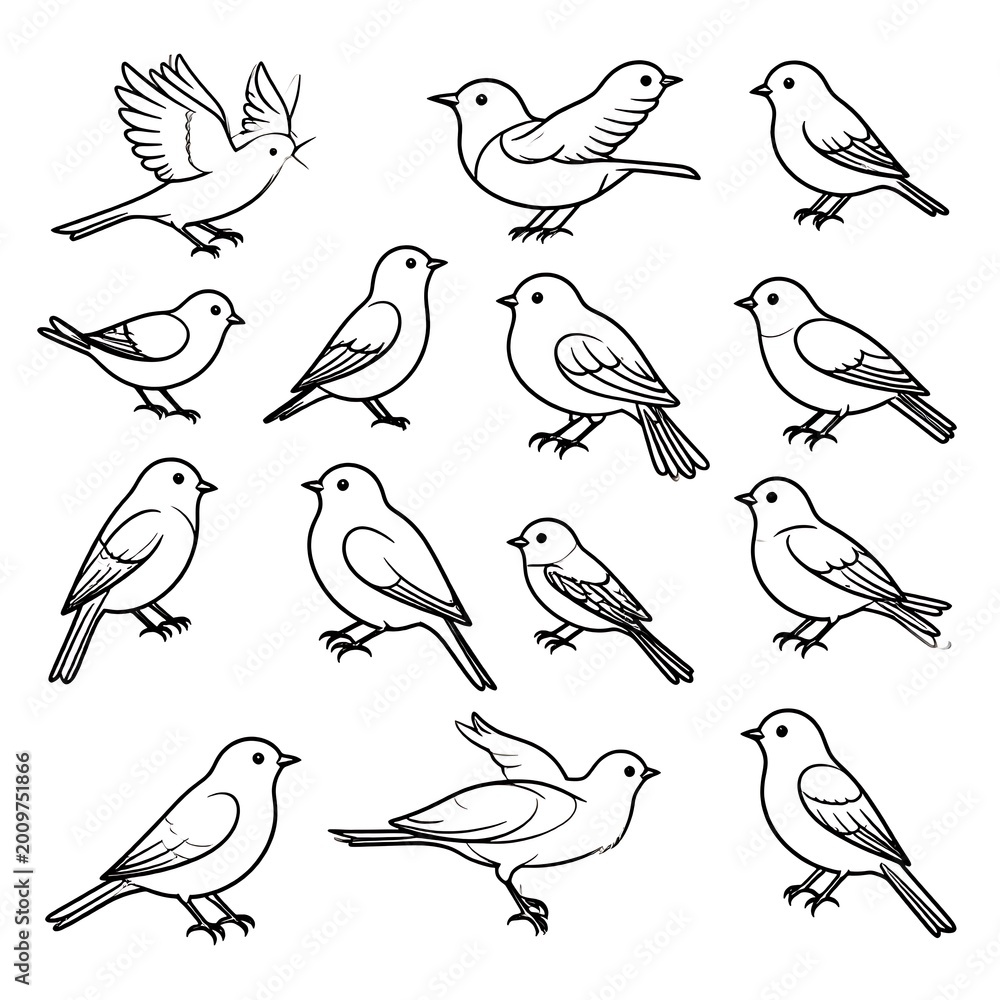 Obraz premium Various Bird Species Line Drawings Collection.