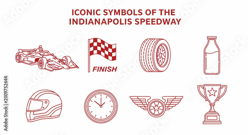 Foto An infographic featuring eight red lineart icons representing the Indianapolis M