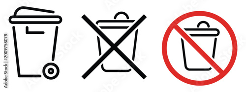 Tableau sur toile No trash waste bin icon vector, forbidden waste disposal sign symbol for environmental protection and restriction signage design