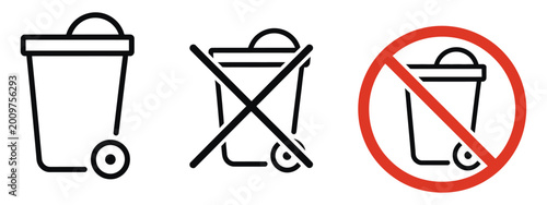 Photos No trash waste bin icon vector, forbidden waste disposal sign symbol for environmental protection and restriction signage design
