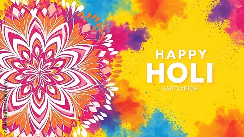 Vibrant holi celebration background with mandala design and colorful textured effects