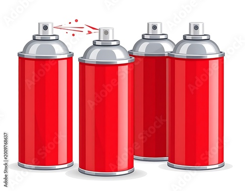 Red spray paint cans in a row.