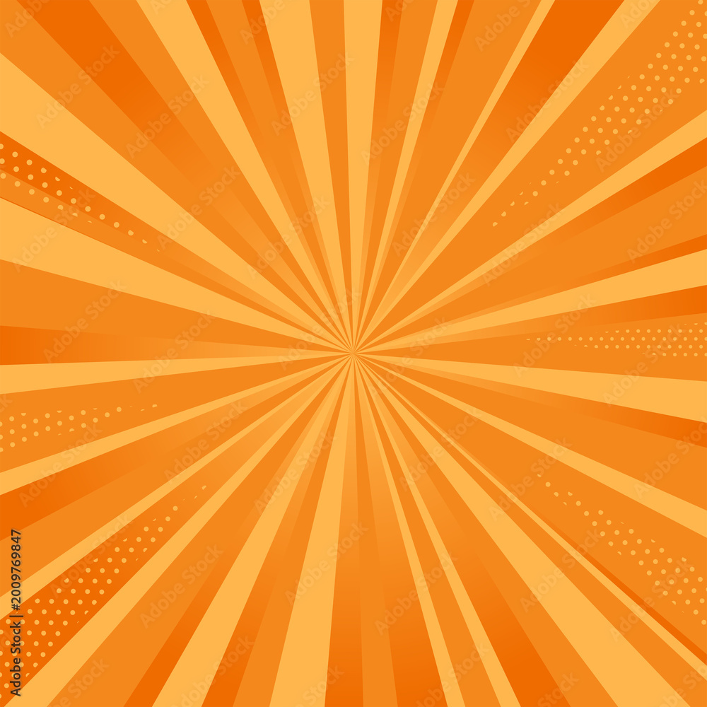 Fototapeta premium Orange radial burst abstract background sunburst rays dynamic backdrop オレンジ 放射線 抽象 背景