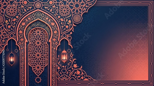 Islamic background featuring coral pink and navy blue contrast style