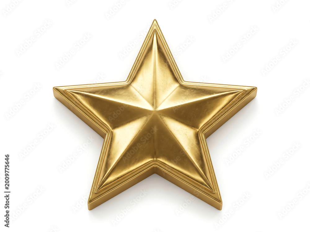 Fototapeta premium 3D Gold Metallic Star Isolated on White Background Cutout