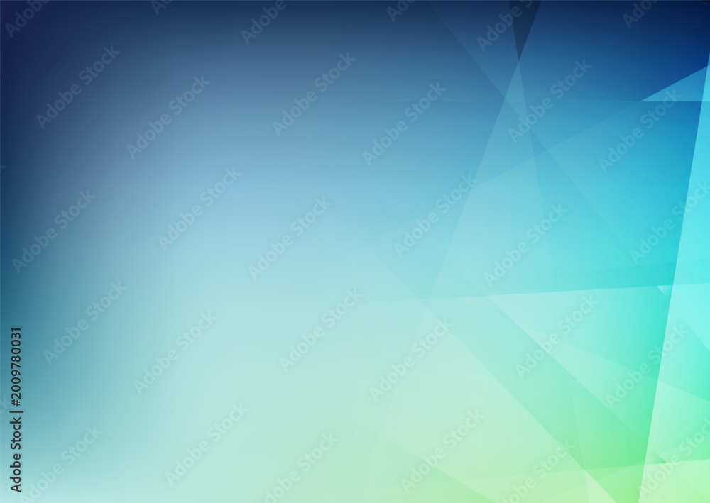 Obraz premium Abstract geometric background featuring blue and green triangular shapes with smooth gradient and soft light for modern business design. 