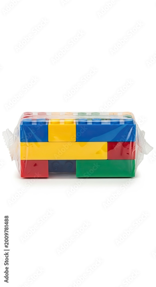 Fototapeta premium Colorful Building Blocks Toy Construction, Childhood, Playtime, Kid's Education, Isolated