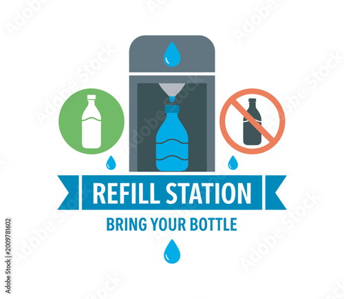 Obraz na plátně Full color flat refill fountain symbol for water bottle, public drinking station, no disposable bottles concept, sustainable hydration and eco friendly water refill system