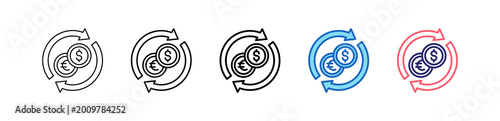 Photos Currency Exchange Icon In 5 Different Styles Set Collection.