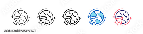 Round Trip Icon In 5 Different Styles Set Collection.   