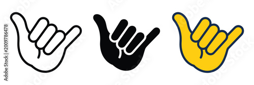 Tableau sur toile Shaka hand sign icon set, outline silhouette and colored styles vector illustration symbolizing aloha, surfing culture and relaxed lifestyle
