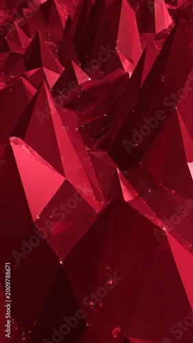 Abstract geometric formation of sharp red crystalline structures
