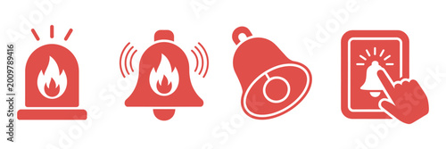 Foto Fire Alarm Sign emergency alert symbol, safety warning, fire protection and evacuation system vector illustration for public hazard and emergency response signage