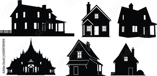 Spooky silhouette houses a collection of dark and mysterious architectural forms