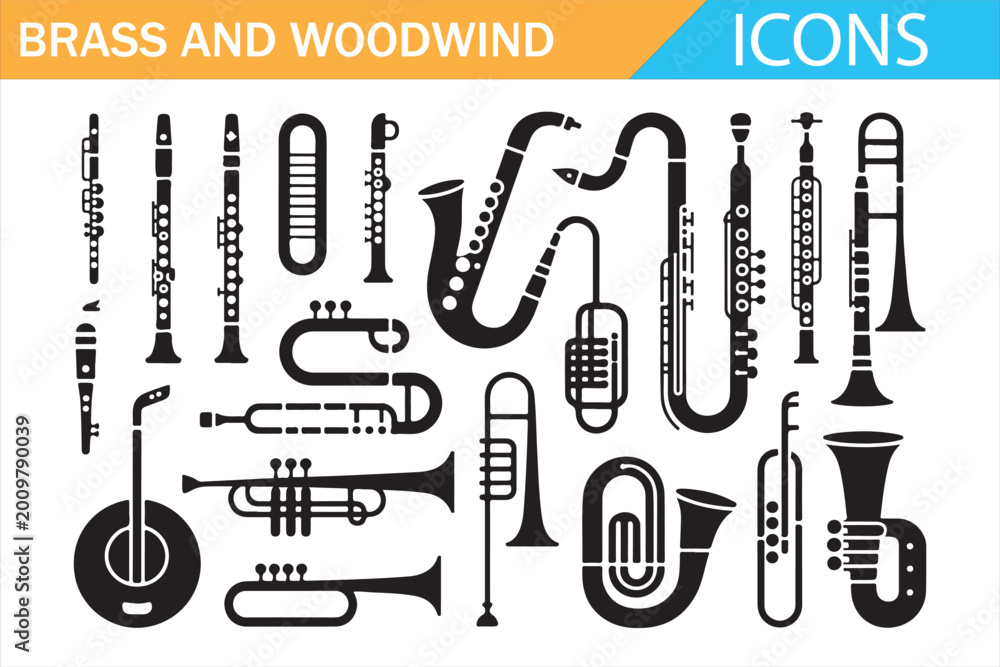 Fototapeta premium Band Instrument Outline Icons for Concert Poster Design