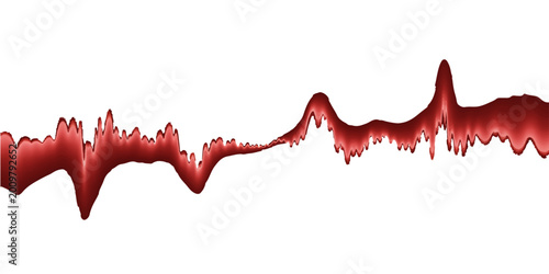 Foto Red paint splashes and ink drips form a fluid heart beat illustration on a white